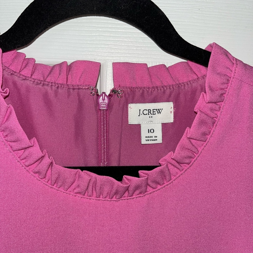 J. Crew Vibrant Pink Ruffle Neck Sleevless Dress Size 10 - Picture 2 of 3